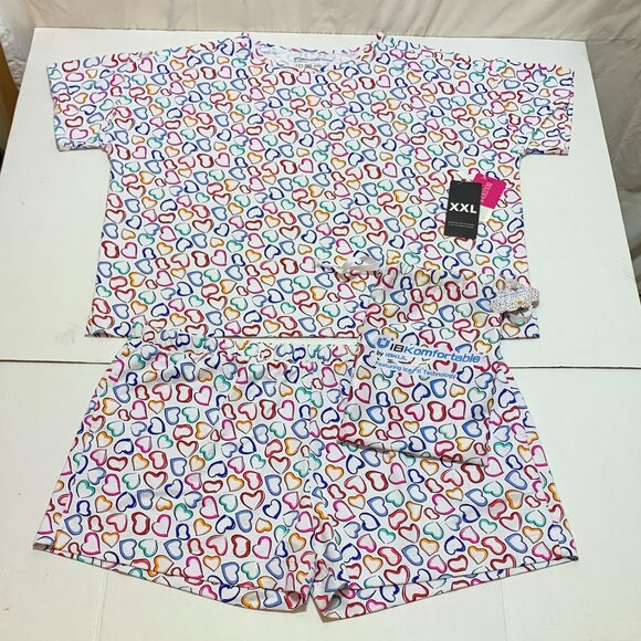 IBKomfortable by IBKUL 2 Piece Pajama Short Set Women Size 2XL NWT Hearts Lounge - Picture 1 of 11
